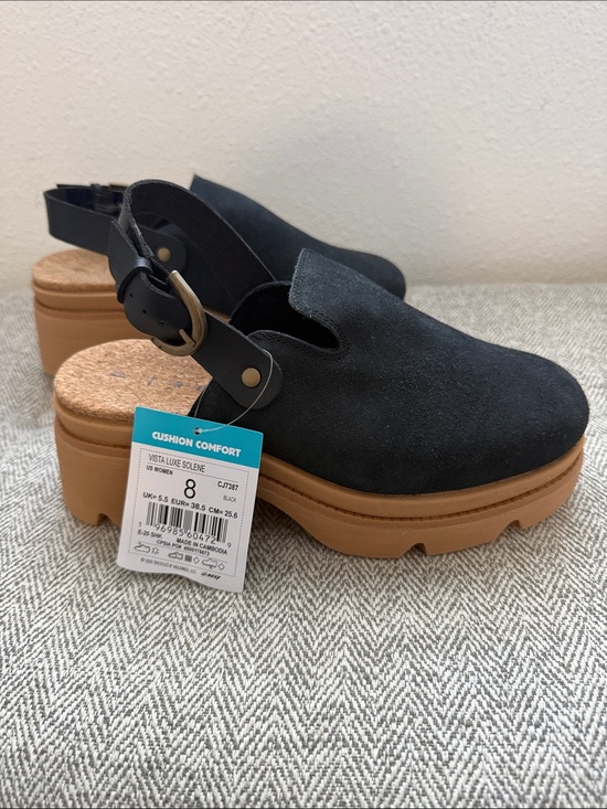 Reef Shoes - Reef Black Suede Platform Slingback Clog with Tan Sole